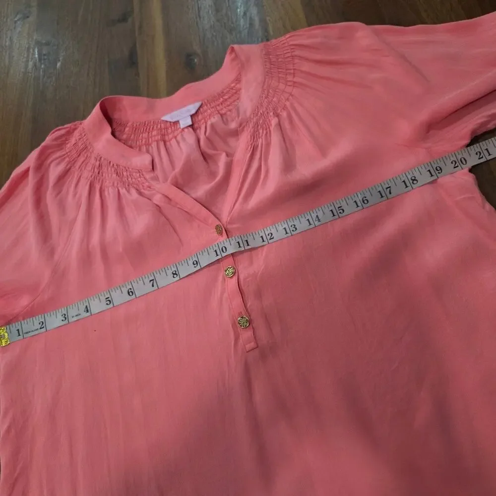 Lilly Pullitzer Elsa Silk Top Women's Blouse Vneck Elastic Cuffs Size Medium - Picture 6 of 11